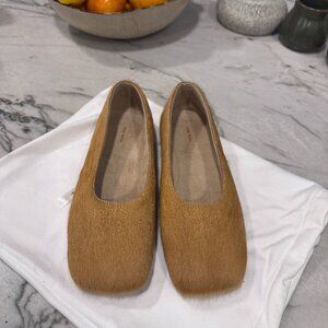 The row square pony ballet flat shoes in tan camel 36